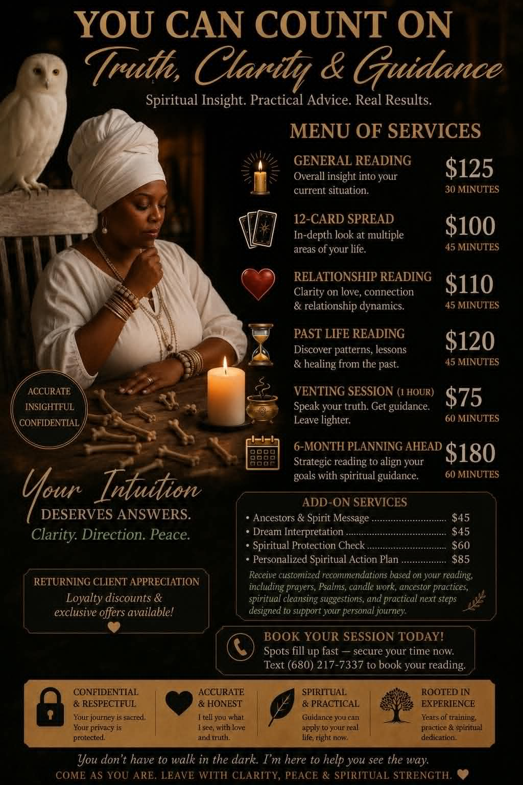 Momma IFA's complete Truth, Clarity and Guidance service menu